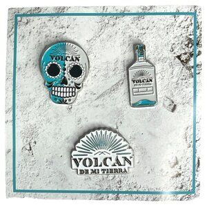 Volcan Tequila Promo Enamel Lapel Pin 3 Pack De Mi Tierra Mexican Calavera Skull